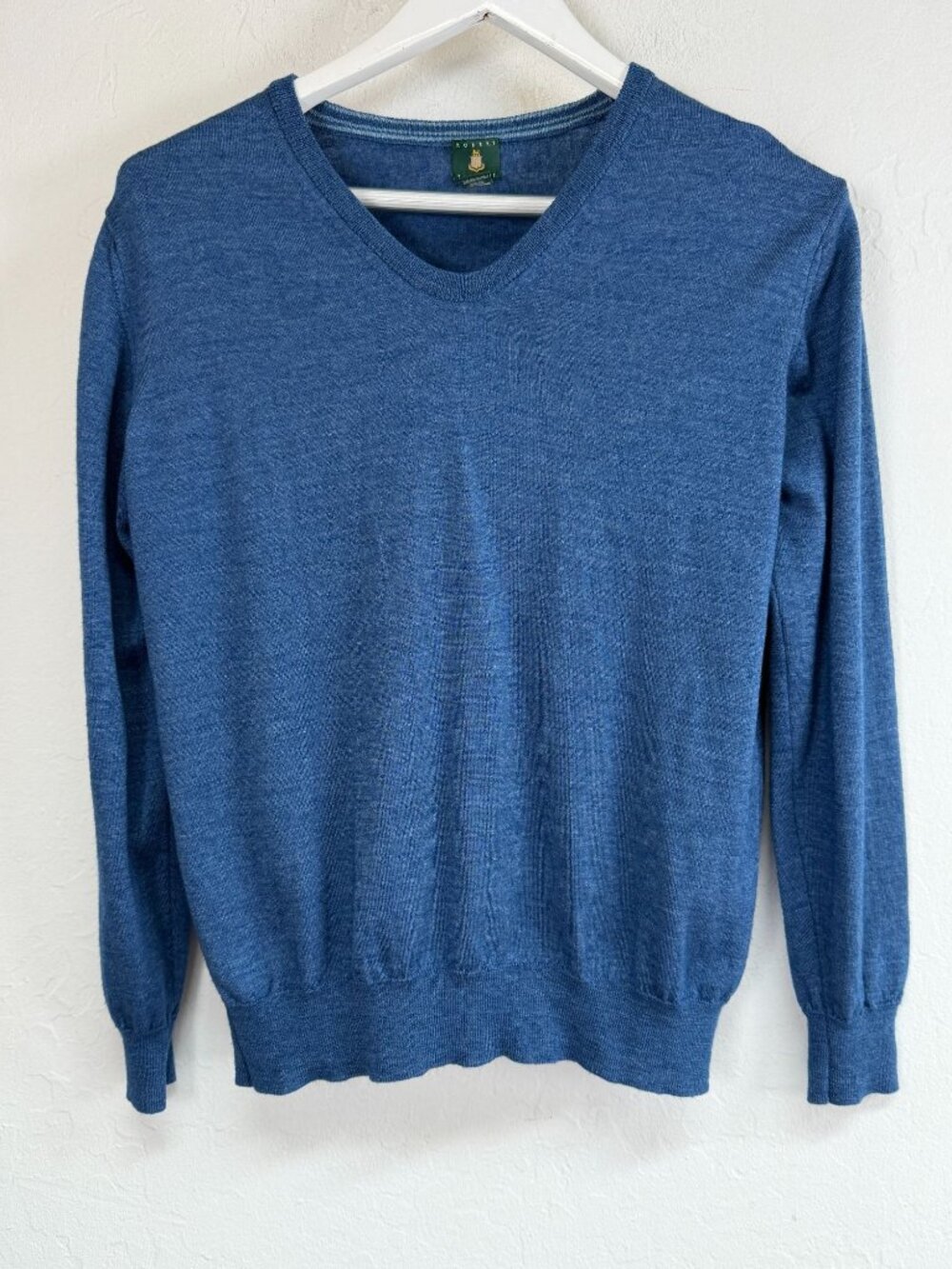 Robert Talbott Mens Medium Blue V-Neck Merino Wool Silk Blend Pullover Sweater